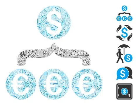 Line Collage Euro Dollar Conversion Aggregator Stock Illustration
