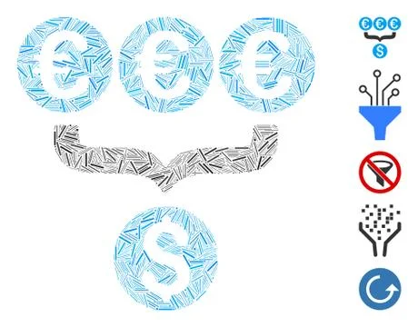 Line Collage Euro Dollar Conversion Aggregator Icon Stock Illustration