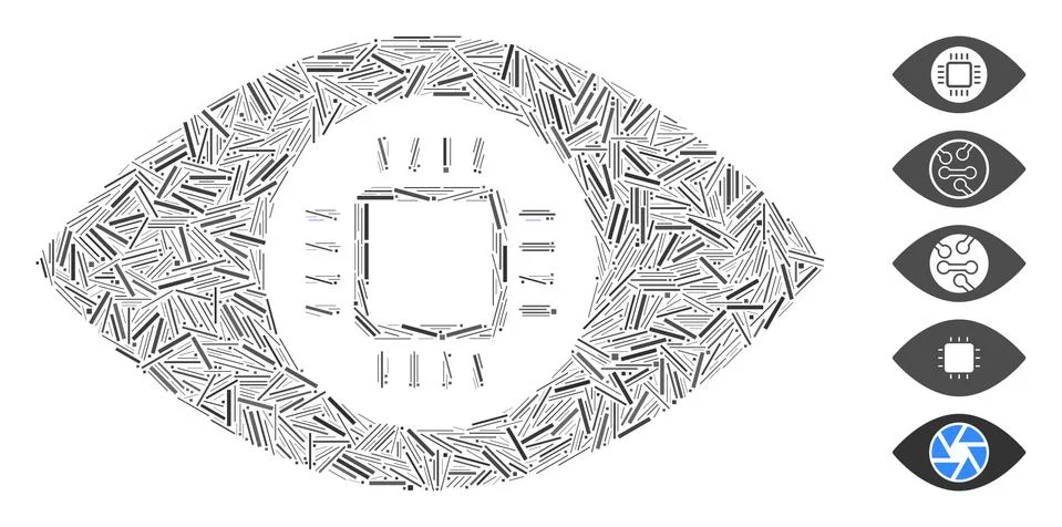 Line Collage Eye Lens Processor Icon Stock Illustration
