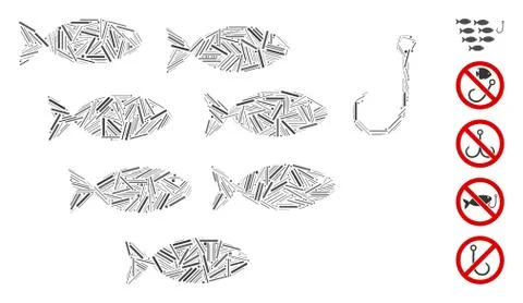 Line Collage Fish Hook Icon Stock Illustration