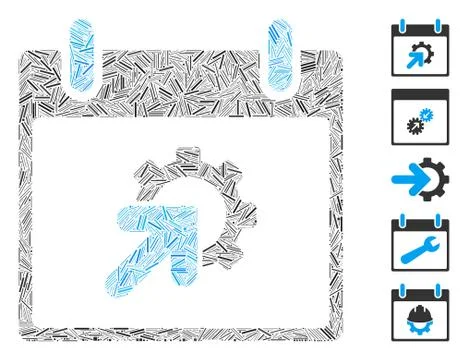 Line Collage Gear Integration Calendar Day Icon Stock Illustration