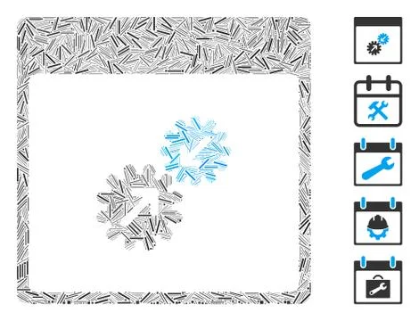 Line Collage Gears Integration Calendar Page Icon Stock-Illustration