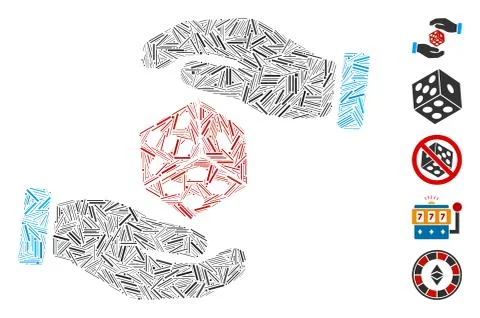 Line Collage Hands Throw Dice Icon Stock Illustration
