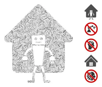 Line Collage Home Robot Icon Ilustração Stock