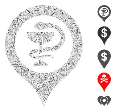 Line Collage Hospital Map Marker Ilustração Stock