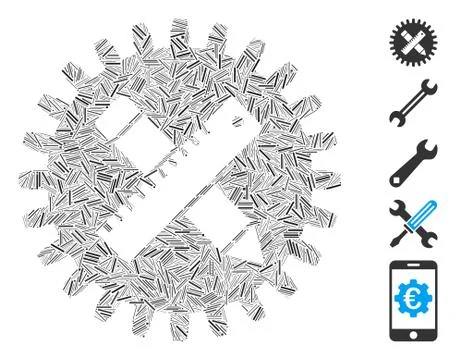 Line Collage Industrial Design Tools Icon Stock Illustration
