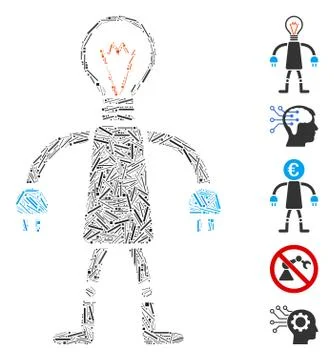 Line Collage Lamp Head Robot Icon Stock Illustration