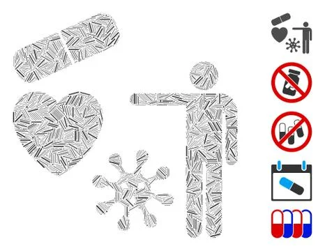 Line Collage Medical Objects Presentation Icon Stock Illustration