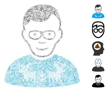 Line Collage Nerd Guy Icon イラスト素材