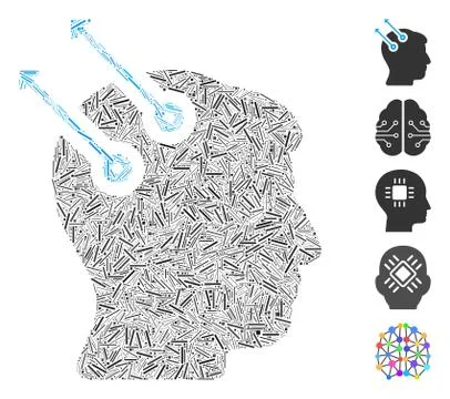 Line Collage Neural Interface Plugs Icon Stock Illustration