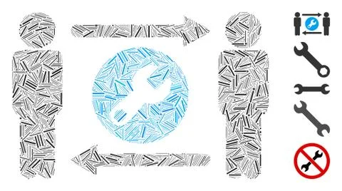 Line Collage Persons Tools Exchange Icon Stock Illustration