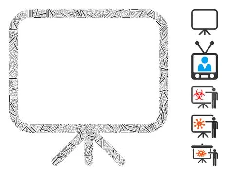 Line Collage Presentation Screen Icon Stock Illustration