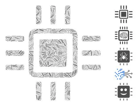 Line Collage Processor Icon Stock Illustration