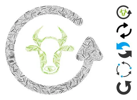 Line Collage Refresh Bull Icon Stock Illustration
