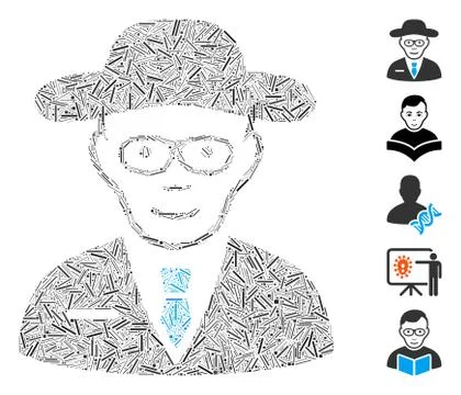 Line Collage Scientist Icon 스톡 일러스트