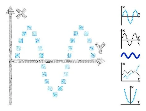 Line Collage Sinusoid Plot Icon Stock Illustration