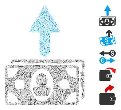 Line Collage Spend Banknotes Icon Stock Illustration