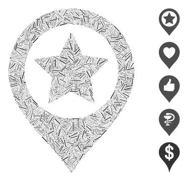 Line Collage Star Map Marker Icon Illustrazione stock