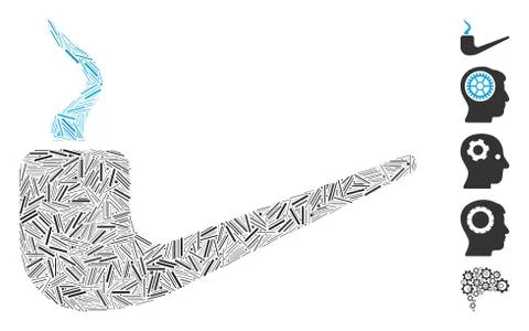 Line Collage Thinking Icon Stock Illustration