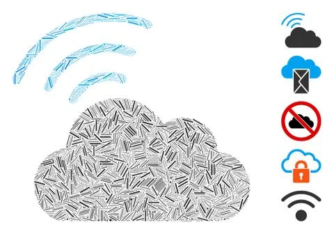 Line Collage Wi-Fi Cloud Icon Stock Illustration