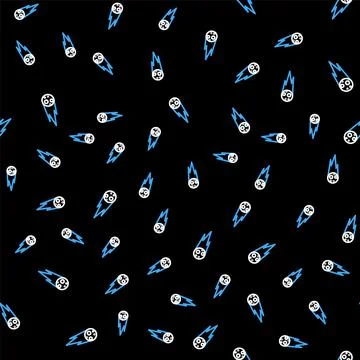 Line Comet falling down fast icon isolated seamless pattern on black background Stock Illustration