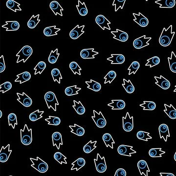 Line Comet falling down fast icon isolated seamless pattern on black background Stock Illustration