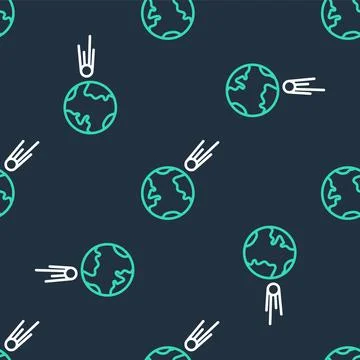 Line Comet falling down fast icon isolated seamless pattern on black background Illustrazione stock