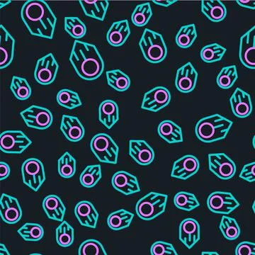 Line Comet falling down fast icon isolated seamless pattern on black background Illustrazione stock