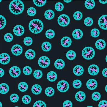 Line Compass icon isolated seamless pattern on black background. Windrose Ilustración de archivo