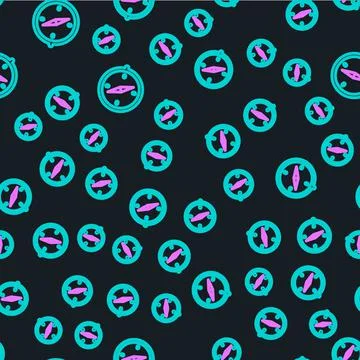 Line Compass icon isolated seamless pattern on black background. Windrose Illustrazione stock
