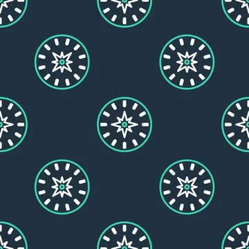 Line Compass icon isolated seamless pattern on black background. Windrose Ilustración de archivo