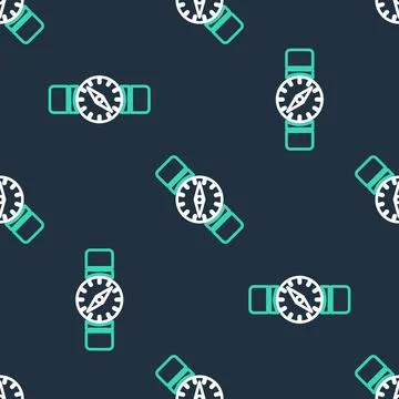 Line Compass icon isolated seamless pattern on black background. Windrose Illustrazione stock