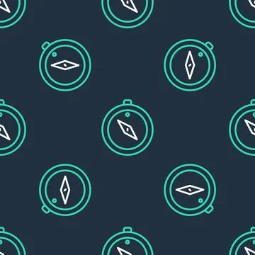 Line Compass icon isolated seamless pattern on black background. Windrose Illustrazione stock