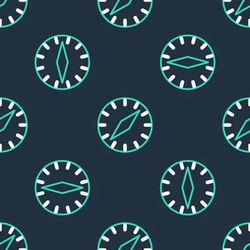 Line Compass icon isolated seamless pattern on black background. Windrose Illustrazione stock