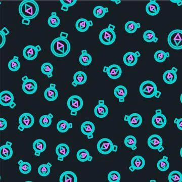 Line Compass icon isolated seamless pattern on black background. Windrose Illustrazione stock