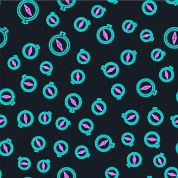 Line Compass icon isolated seamless pattern on black background. Windrose Illustrazione stock