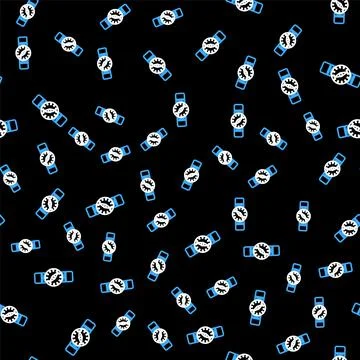 Line Compass icon isolated seamless pattern on black background. Windrose Stock Illustration