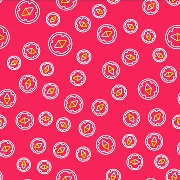 Line Compass icon isolated seamless pattern on red background. Windrose 스톡 일러스트
