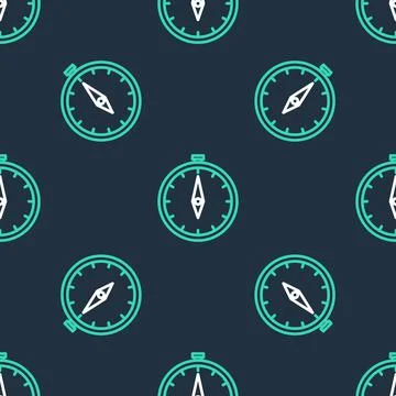 Line Compass icon isolated seamless pattern on black background. Windrose Illustrazione stock