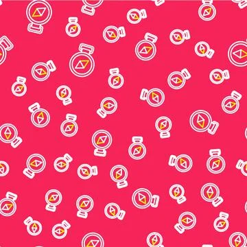 Line Compass icon isolated seamless pattern on red background. Windrose Stock Illustration