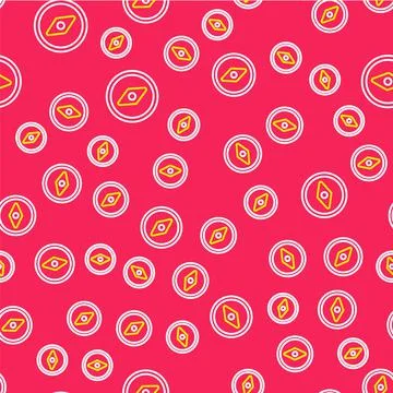 Line Compass icon isolated seamless pattern on red background. Windrose Stock Illustration