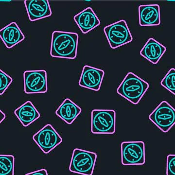 Line Compass icon isolated seamless pattern on black background. Windrose イラスト素材