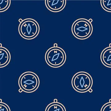 Line Compass icon isolated seamless pattern on blue background. Windrose Illustrazione stock
