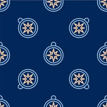 Line Compass icon isolated seamless pattern on blue background. Windrose 스톡 일러스트