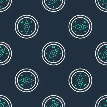Line Compass icon isolated seamless pattern on black background. Windrose nav Stock Illustration