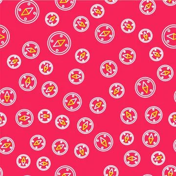 Line Compass icon isolated seamless pattern on red background. Windrose navig Stock Illustration