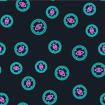 Line Compass icon isolated seamless pattern on black background. Windrose nav Stock Illustration
