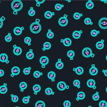 Line Compass icon isolated seamless pattern on black background. Windrose イラスト素材