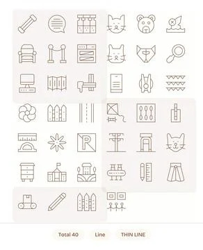 Line Comprehensive Vector Bundle with 40 Pixel Optimized Thin Line High Res.. Stock Illustration