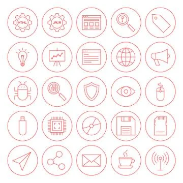 Line Computer Circle Icons Stock Illustration